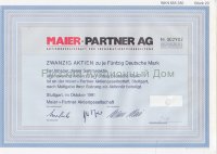 Maier +  Partner Aktiengesellschaft. Stuttgart. Zwanzig aktie über 50 DM. 1991