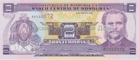Банкнота 2 лемпиры Гондурас 2003 г. UNC
