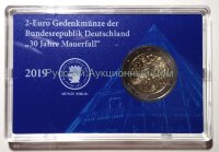 Германия. Карточка с монетой 2 евро 2019 года "30 лет падения стены" (в пластиковом боксе)
