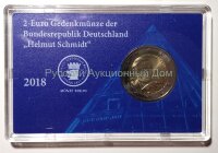Германия. Карточка с монетой 2 евро 2018 года "Гельмут Шмидт" (в пластиковом боксе)